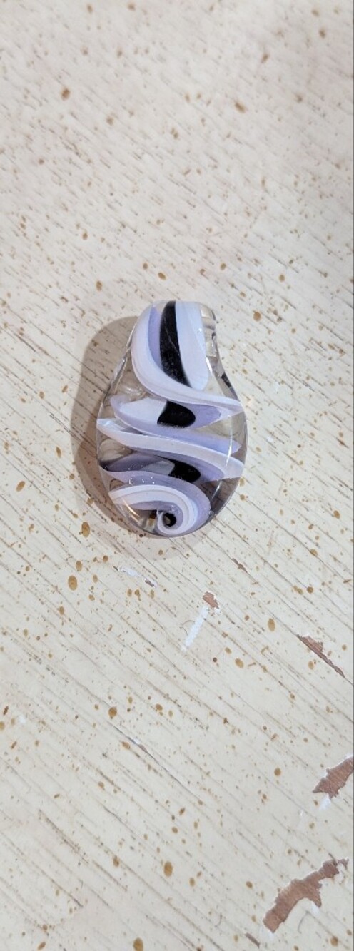 Handmade Glass Cabochon Pendant — Swirl Pattern in White, Black, Light Gray